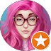 Illustration of a person with long pink hair, wearing large round glasses, and a blue top. An orange star icon appears in the bottom-right corner.