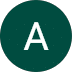A white letter "A" centered on a dark green circular background.
