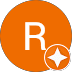 An orange circle with a white letter "R" in the center and a smaller star-shaped white icon in the bottom right corner.