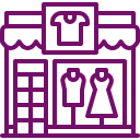 Icon of a clothing store showing a storefront with two mannequins in the window and a shirt sign above the entrance.