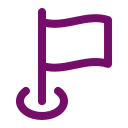 A simple purple flag icon on a gray background, with the flag positioned above a circular base.